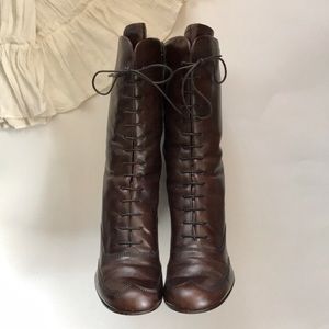 Victorian style lace up brown leather boots Aldo